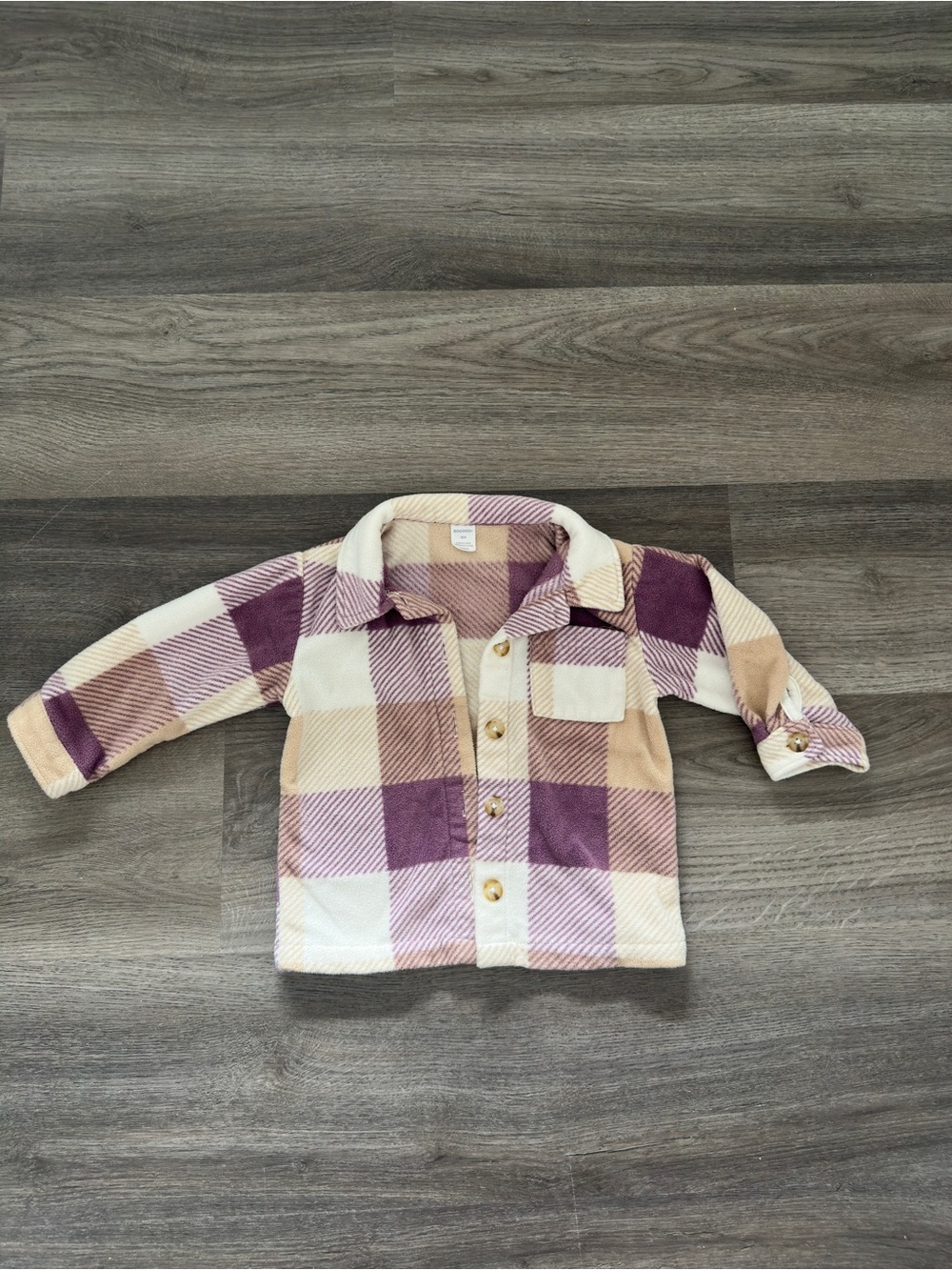 Toddler Girls Plaid Button-Down, Kids Shacket, Purple and Cream Soft Jacket